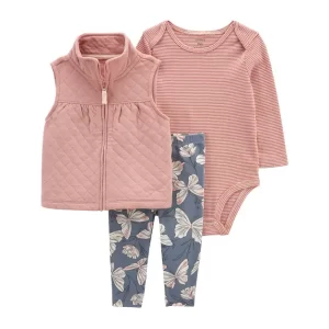 Conjunto de Bebê Carter's 3 Peças - Rosa e Floral