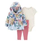 Conjunto Bebê Carter's 3 Peças - Floral com Capuz