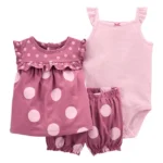 Conjunto Bebê Carter’s 3 Peças - Rosa e Poá